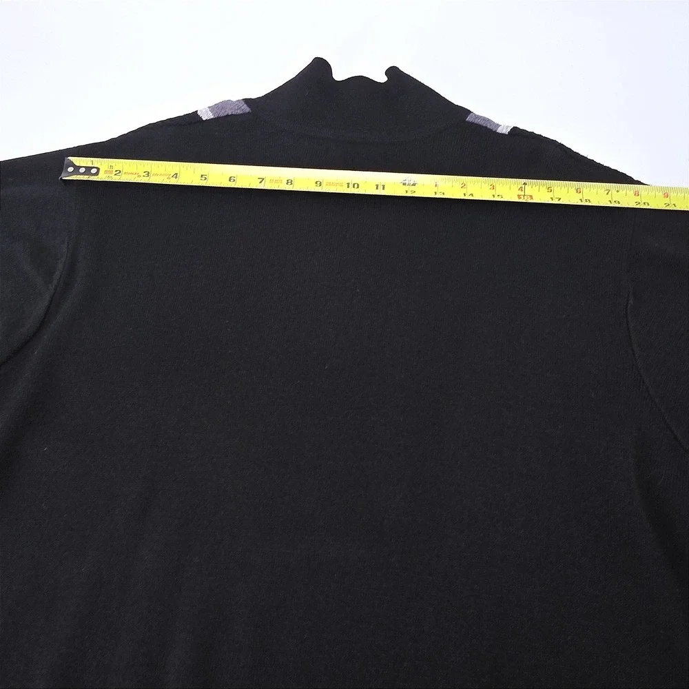 Bachrach Men Black Gray Stripe Quarter Zip‎ Sweater Merino Wool Blend Size L